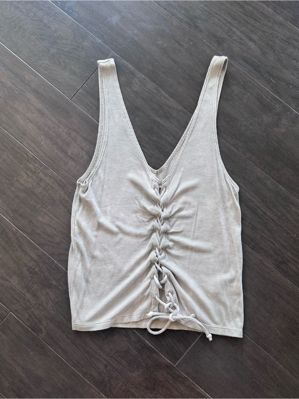 Women’s American Eagle Soft & Sexy Ribbed Lace-Up Tank Top Cream Size S